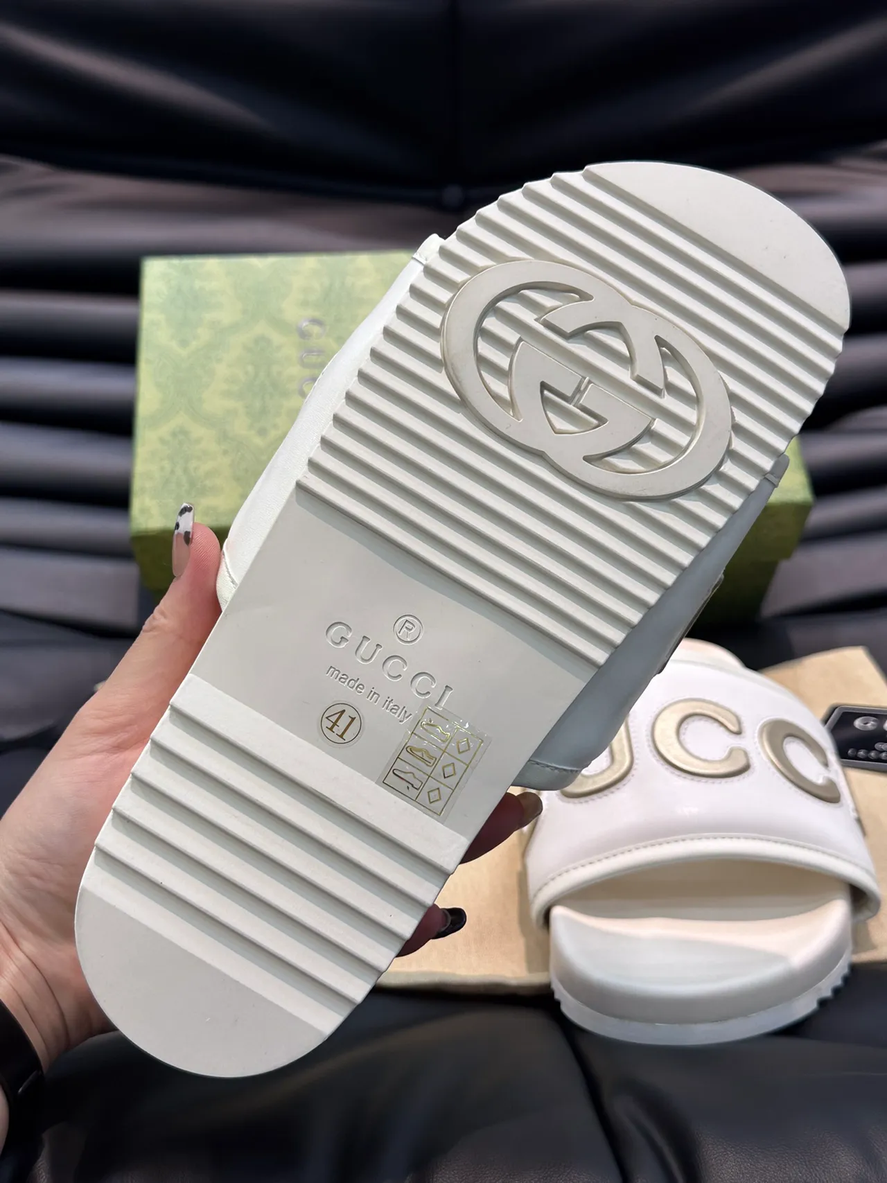 Gucci 绿色 红色 Logo-Strap 模制足床 拖鞋 5