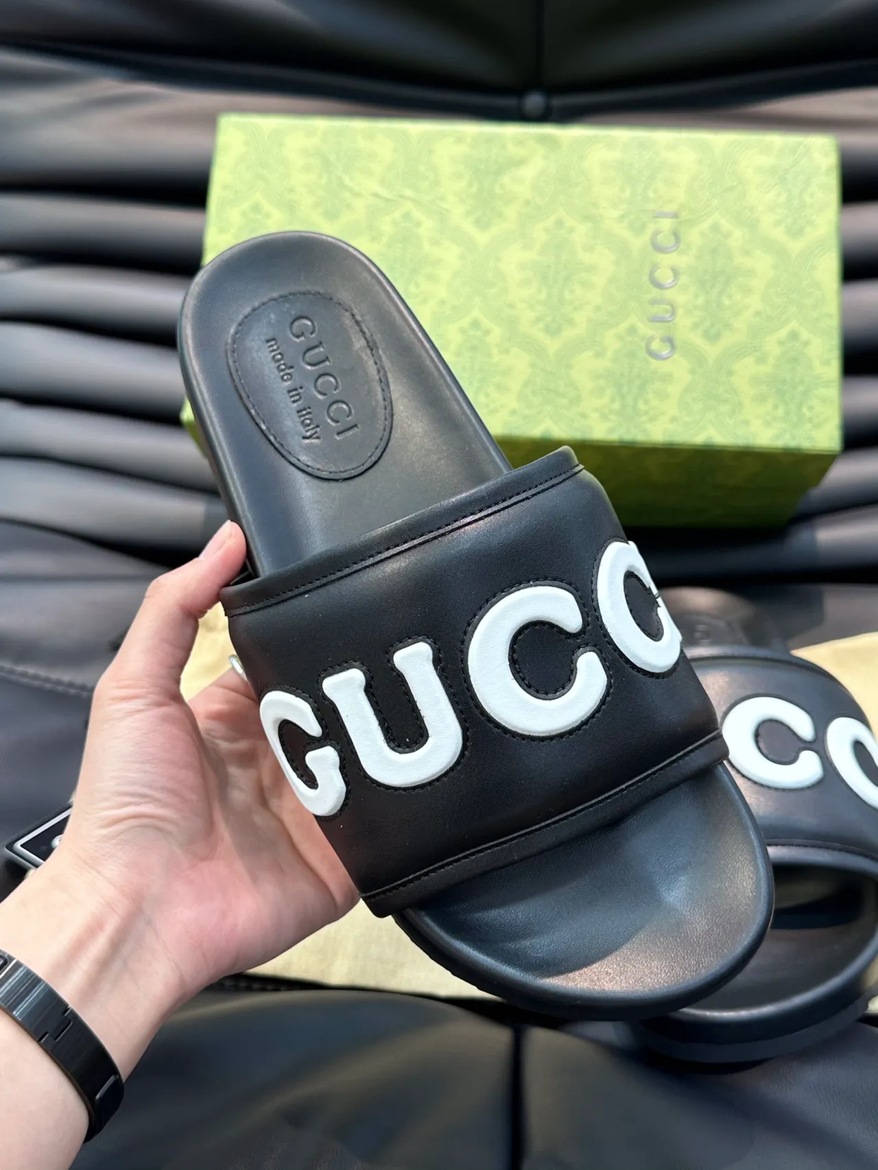 Gucci 绿色 红色 Logo-Strap 模制足床 拖鞋 6