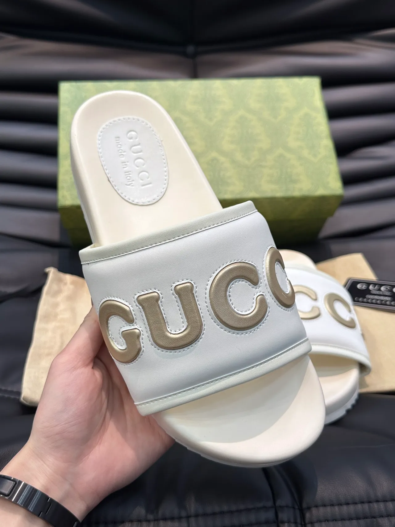 Gucci 绿色 红色 Logo-Strap 模制足床 拖鞋 9