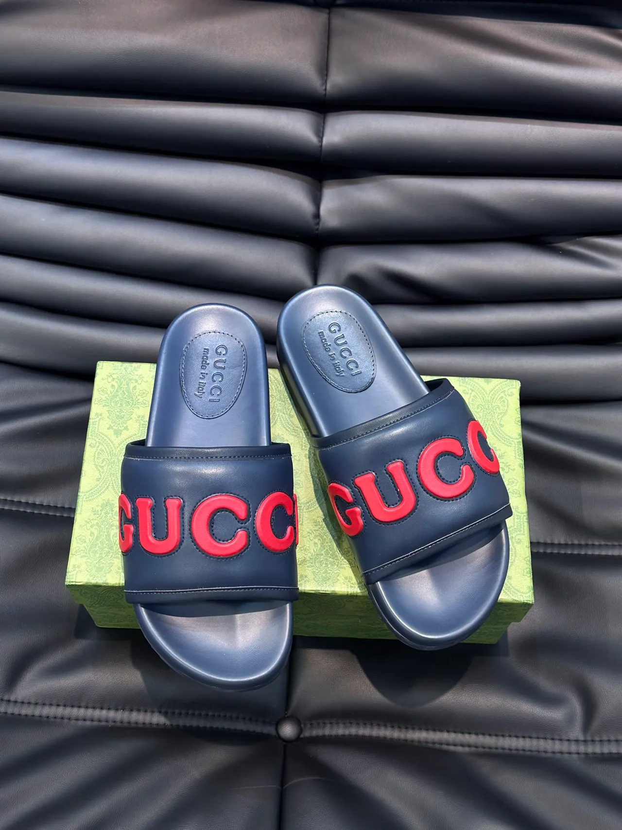 Gucci 绿色 红色 Logo-Strap 模制足床 拖鞋 13