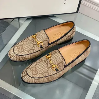 Mocassins Gucci Horsebit 1955 Beige Brown GG Monogram