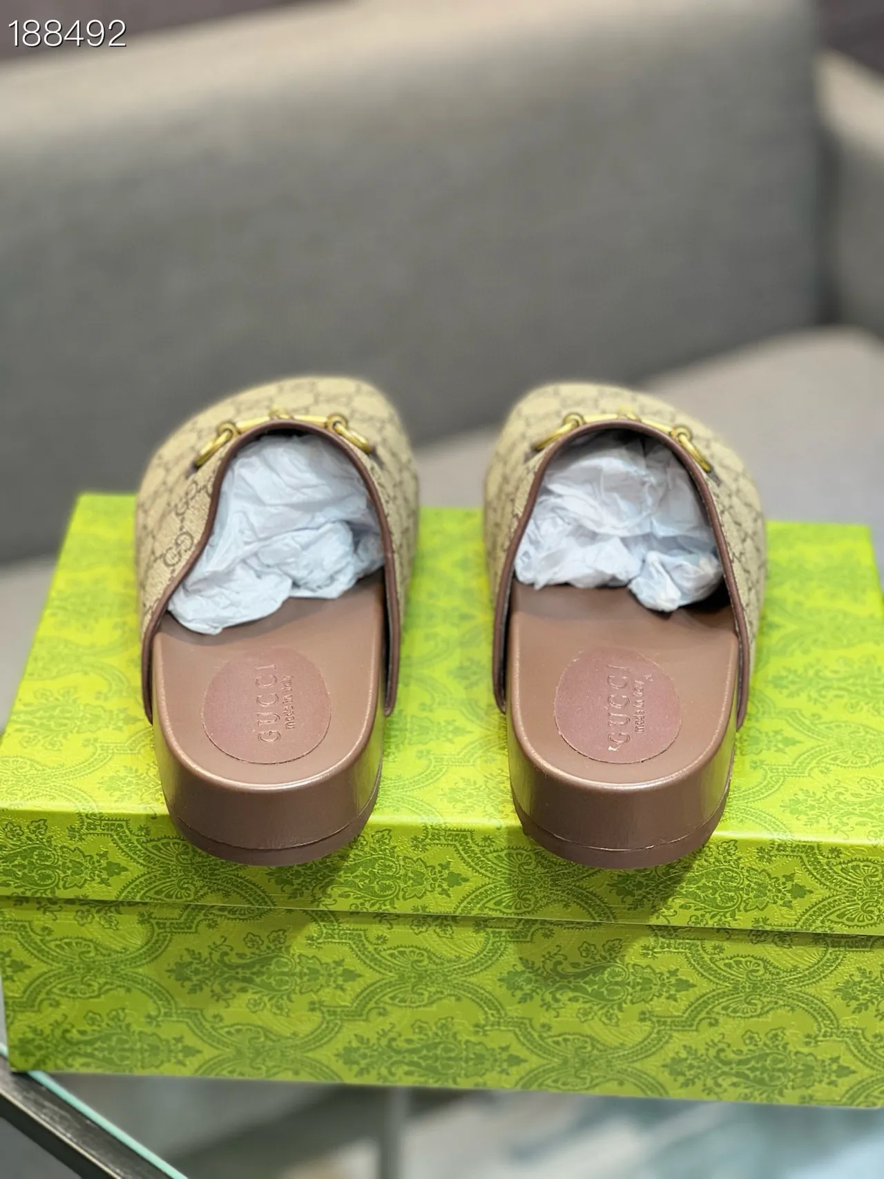 Gucci Horsebit 1955 Beige Brown GG Supreme Toile Boucle Chaussures Casuales 2
