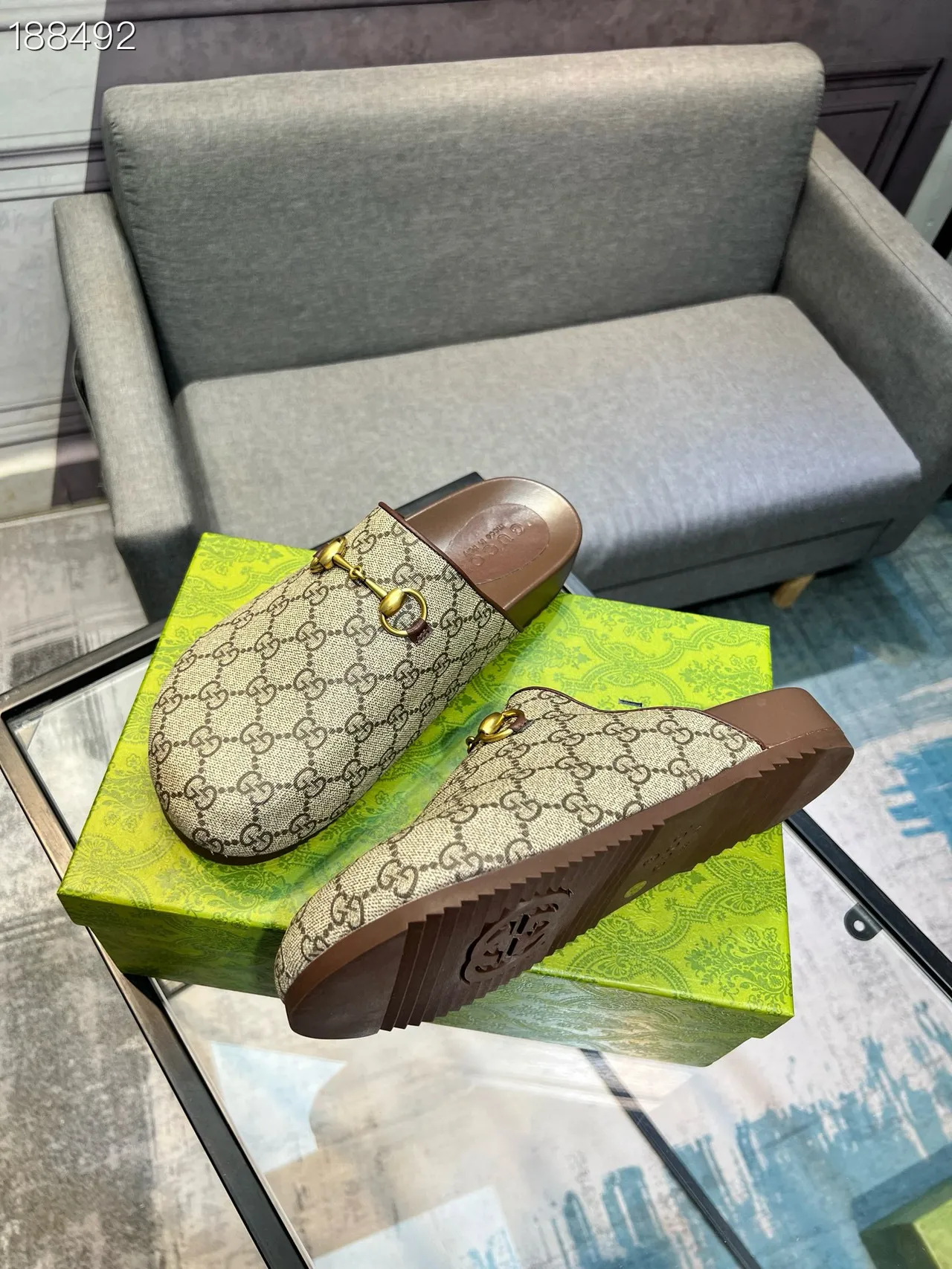 Gucci Horsebit 1955 Beige Brown GG Supreme Toile Boucle Chaussures Casuales 4