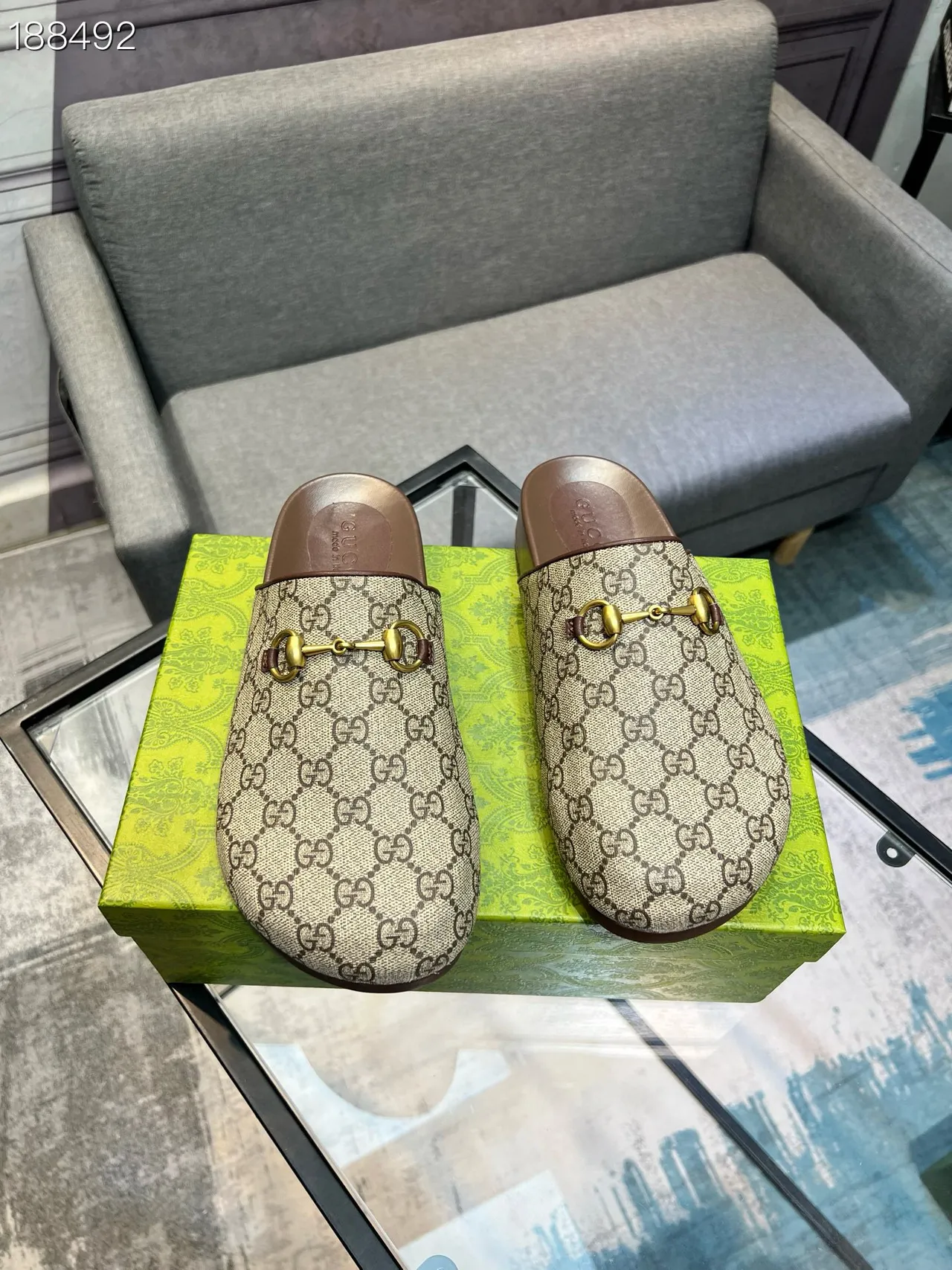 Gucci Horsebit 1955 Beige Brown GG Supreme Toile Boucle Chaussures Casuales 7