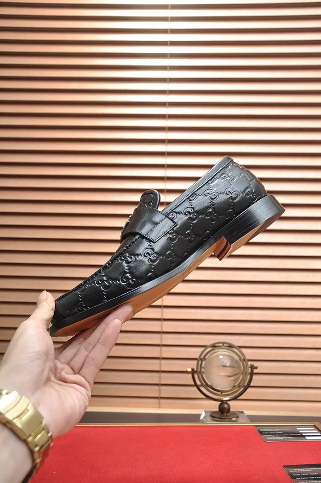Gucci Horsebit 1955 Black Embossed GG Loafers 6