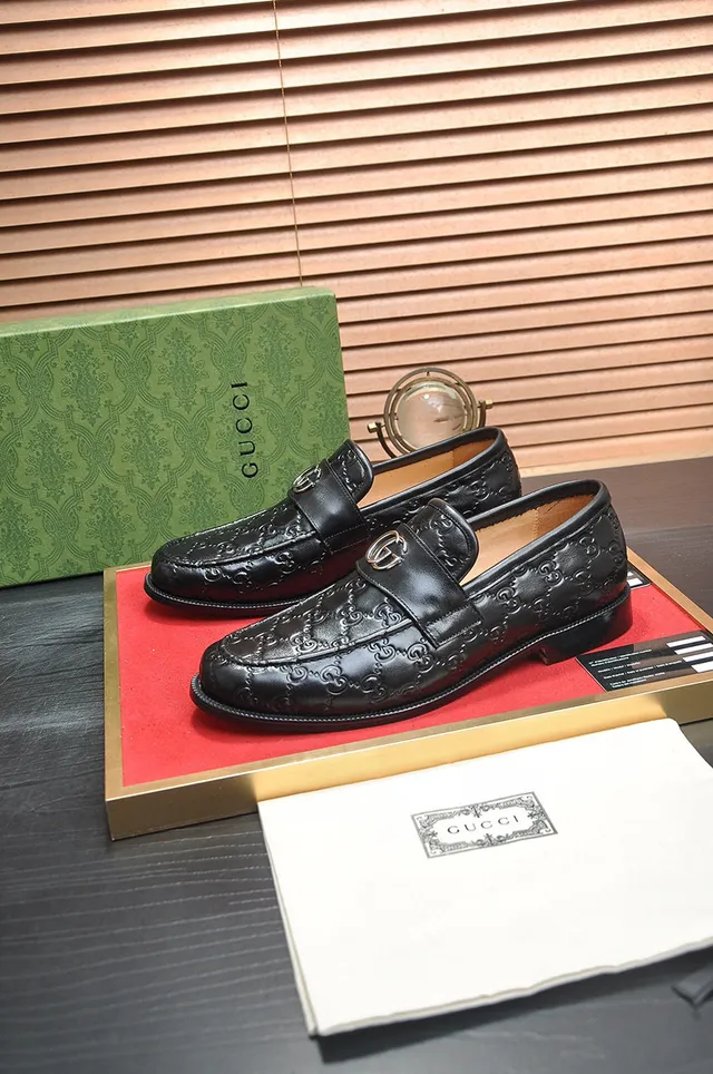 Gucci Horsebit 1955 Black Embossed GG Loafers 8