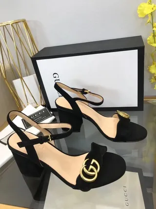 Gucci Horsebit 1955 काला सुनहरा स्लिंगबैक सुड-लाइक ब्लॉक हील 4