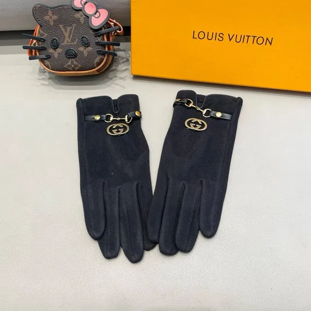 Gucci Horsebit 1955 काली सोने की स्यूड जैसी सामग्री इंटरलॉकिंग जी बकल चमड़े के दस्ताने 3