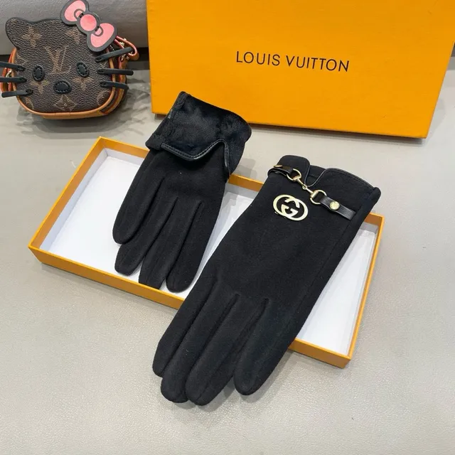 Gucci Horsebit 1955 काली सोने की स्यूड जैसी सामग्री इंटरलॉकिंग जी बकल चमड़े के दस्ताने 5