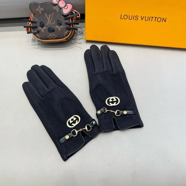 Gucci Horsebit 1955 काली सोने की स्यूड जैसी सामग्री इंटरलॉकिंग जी बकल चमड़े के दस्ताने 7