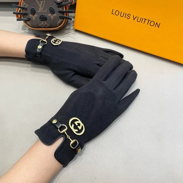 Gucci Horsebit 1955 काली सोने की स्यूड जैसी सामग्री इंटरलॉकिंग जी बकल चमड़े के दस्ताने 8