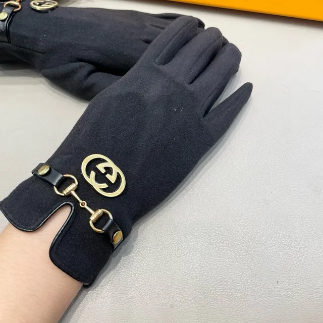 Gucci Horsebit 1955 काली सोने की स्यूड जैसी सामग्री इंटरलॉकिंग जी बकल चमड़े के दस्ताने 9
