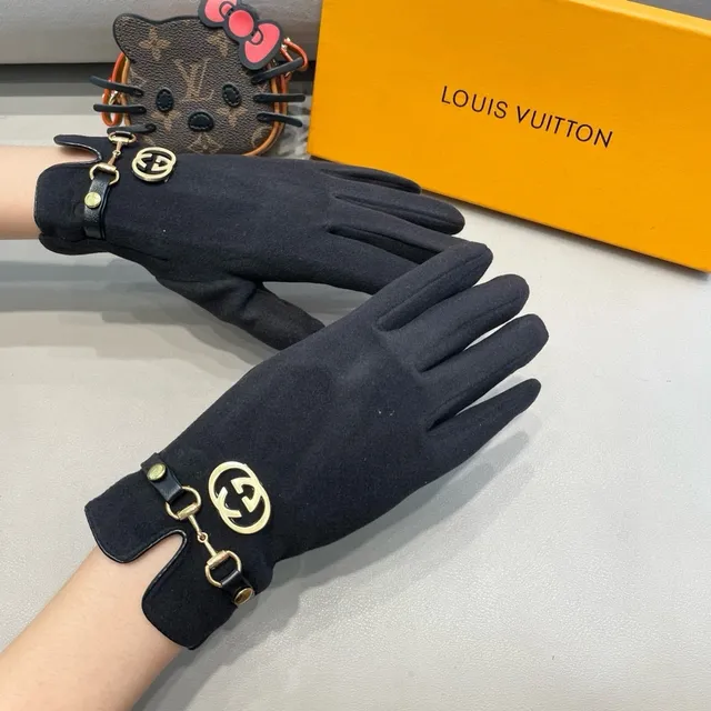 Gucci Horsebit 1955 काली सोने की स्यूड जैसी सामग्री इंटरलॉकिंग जी बकल चमड़े के दस्ताने 10