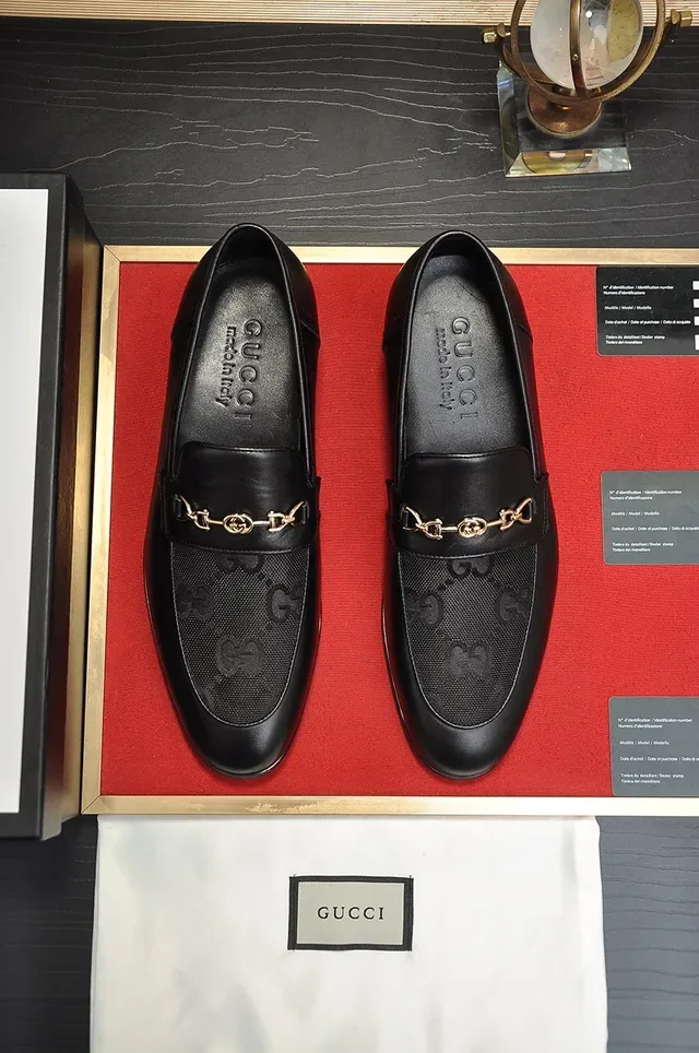 Gucci Horsebit 1955 mocassins de couro preto e GG Canvas 5