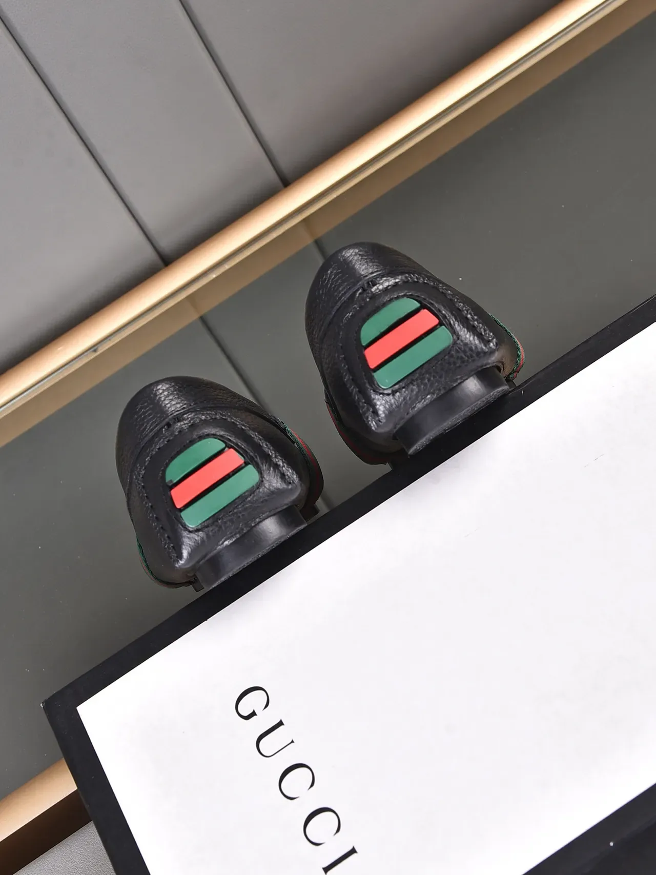 Gucci Horsebit 1955 Black Pebbled Leather Web Strap Loafers 3