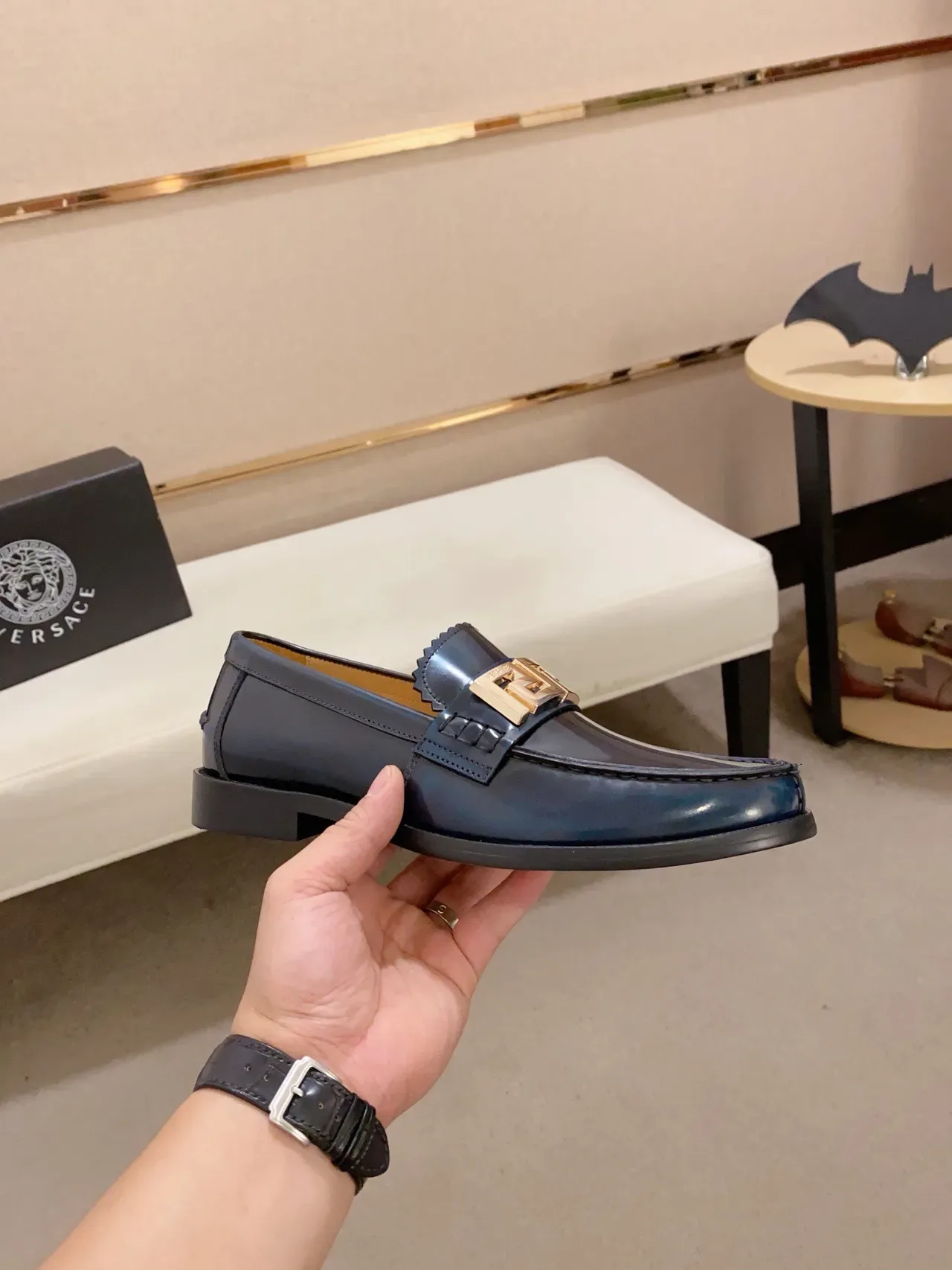 Gucci Horsebit 1955 Mocassins Bleu Marine Boucle Dorée 4