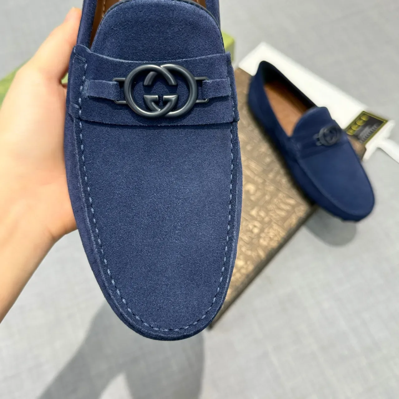 Gucci Horsebit 1955 Navy Suede Loafers 3