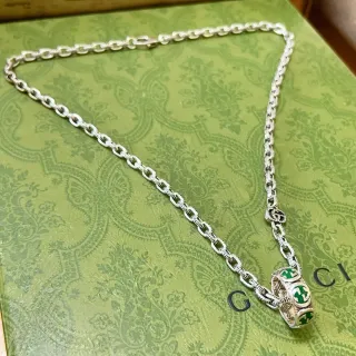 Gucci Icon Green Enamel Interlocking G Pendant Necklace