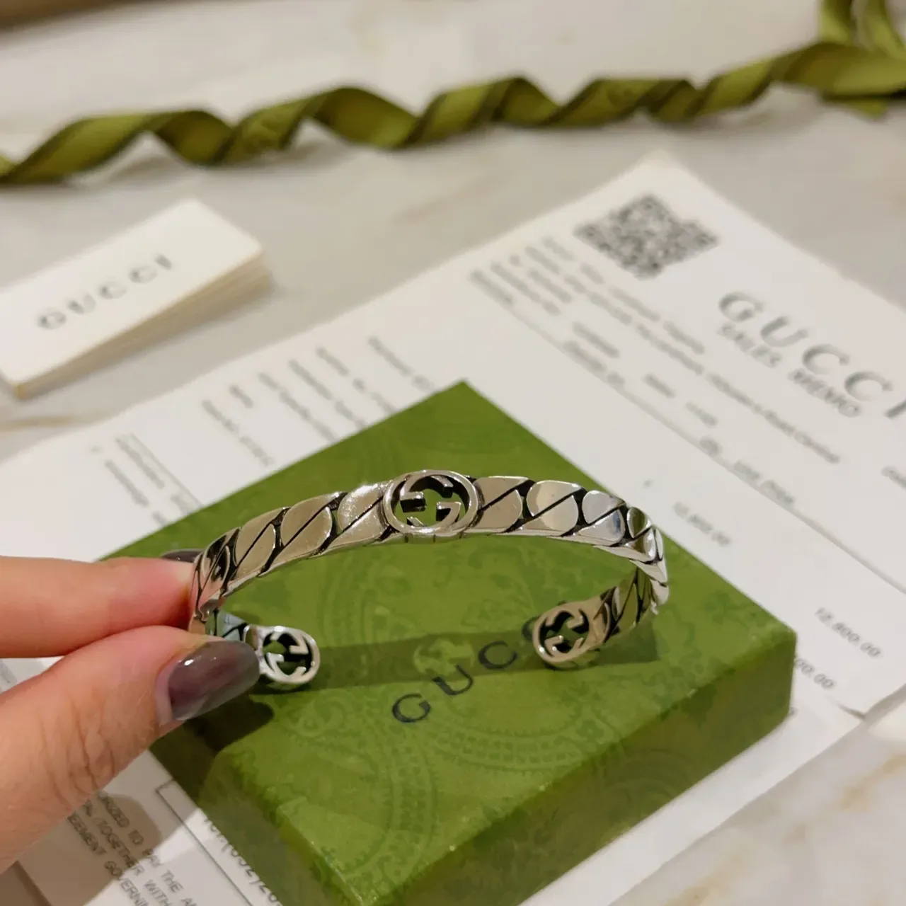 Gucci Interlocking G Twisted-Link Silver Open Cuff Bracelet 6