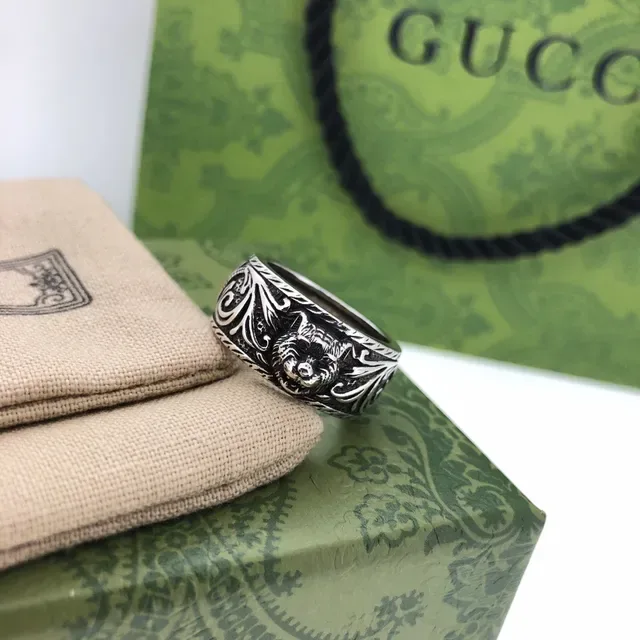 Gucci Lion Head Ornate Scrollwork चांदी अंगूठी 2
