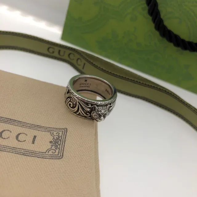 Gucci Lion Head Ornate Scrollwork चांदी अंगूठी 3