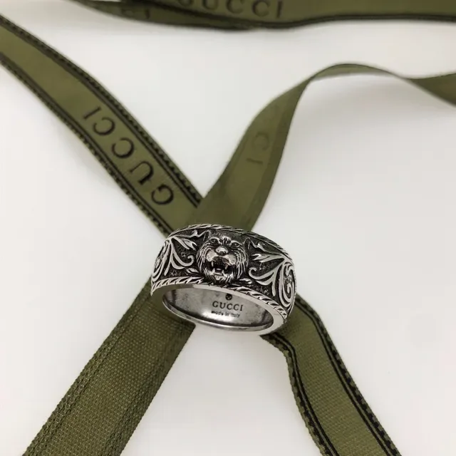 Gucci Lion Head Ornate Scrollwork चांदी अंगूठी 5