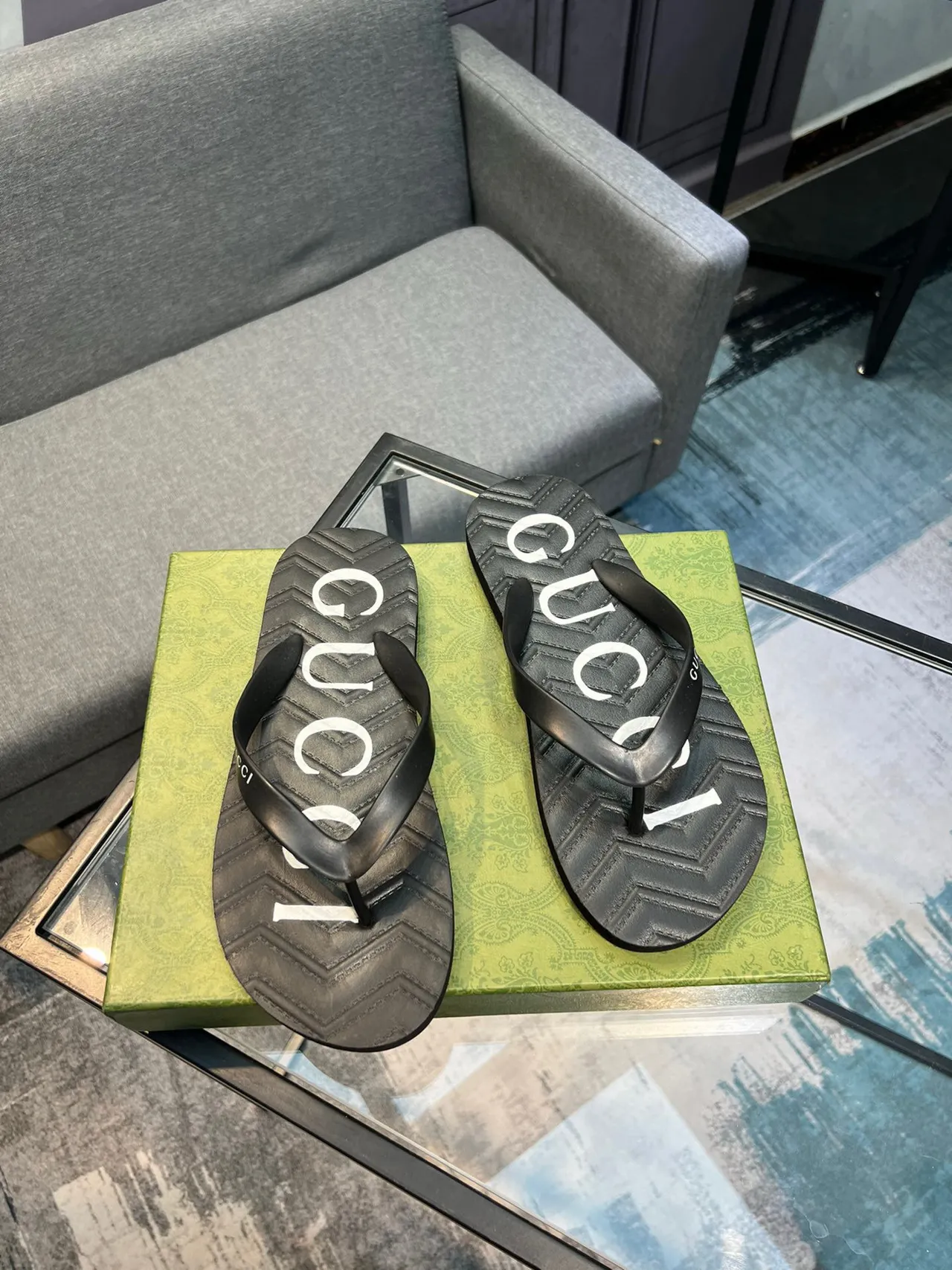 Gucci Logo-Print Zapatilhas Pretas 5