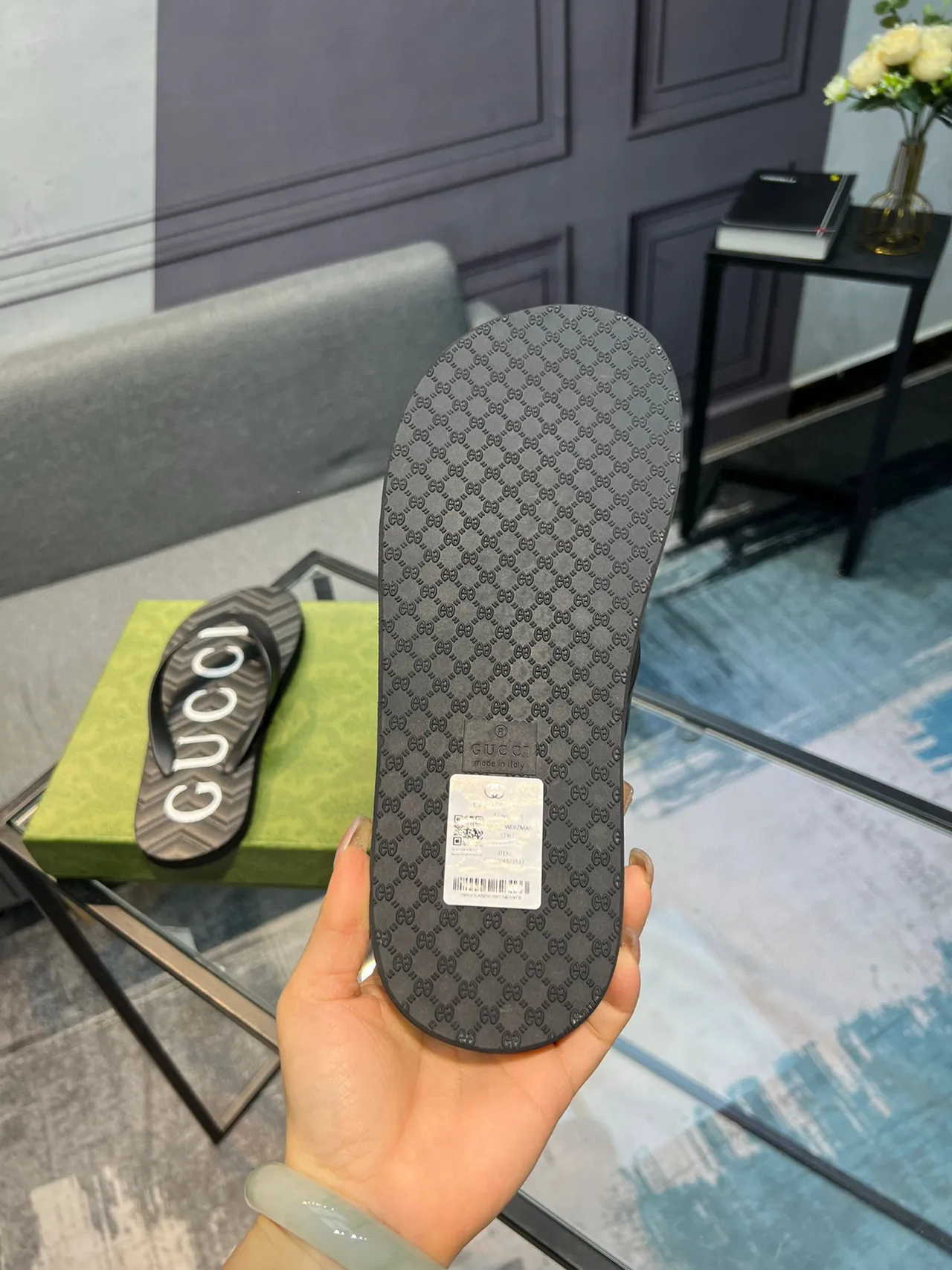 Gucci Logo-Print Zapatilhas Pretas 7