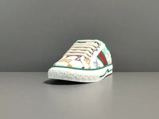 Gucci Multicolor Blanco Jacquard GG-Print Parte superior Rayas Web Verde-Rojo-Verde Zapatillas Lifestyle 17