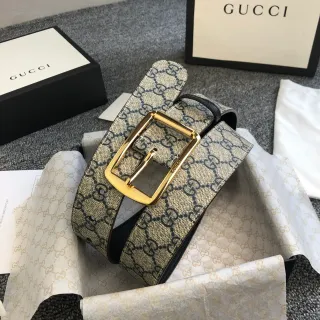 Gucci Ophidia भूरा काला GG Monogram Canvas Gold-Tone Rectangular Buckle Leather Belt