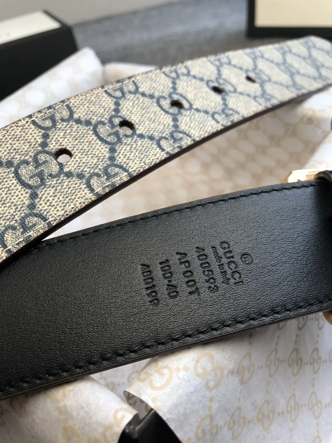 Gucci Ophidia beige noir GG Monogram Canvas Gold-Tone Rectangular Buckle Leather Belt 4