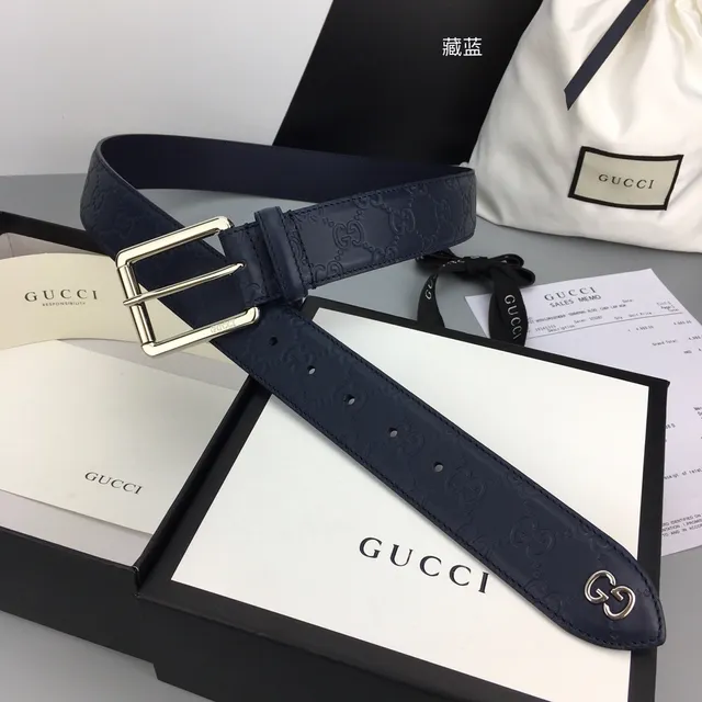 Gucci Ophidia Embossed GG Monogram Navy Leather Belt 2