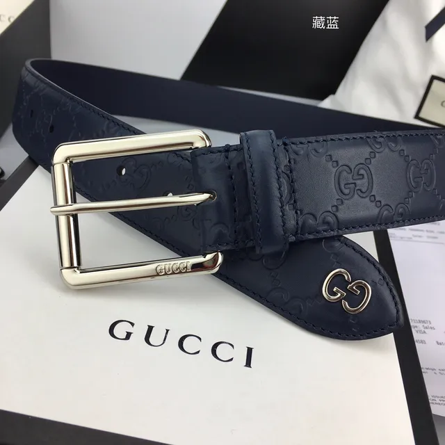 Gucci Ophidia Embossed GG Monogram Navy Leather Belt 5