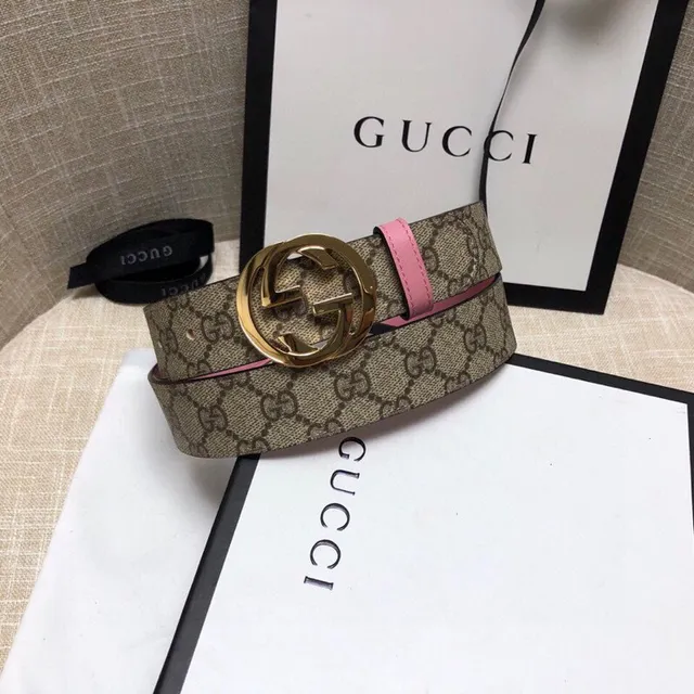 Gucci Ophidia GG Supreme Ceinture en cuir beige et rose 2