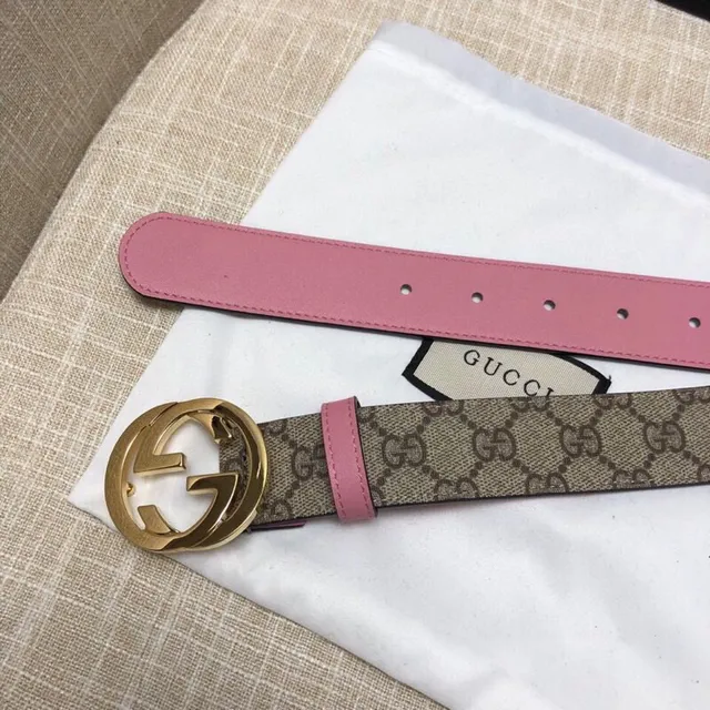 Gucci Ophidia GG Supreme Ceinture en cuir beige et rose 3