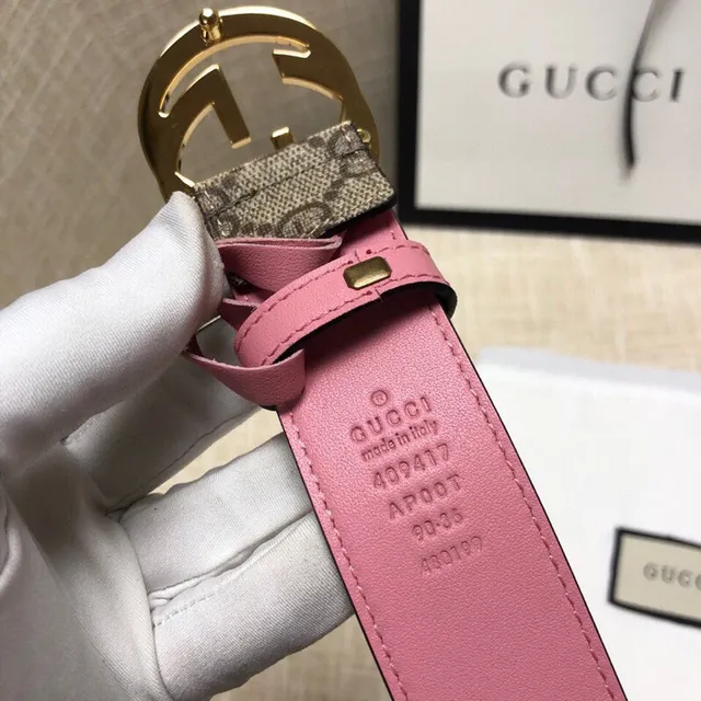 Gucci Ophidia GG Supreme Ceinture en cuir beige et rose 4