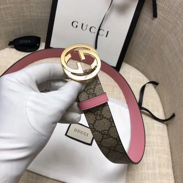 Gucci Ophidia GG Supreme Ceinture en cuir beige et rose 5