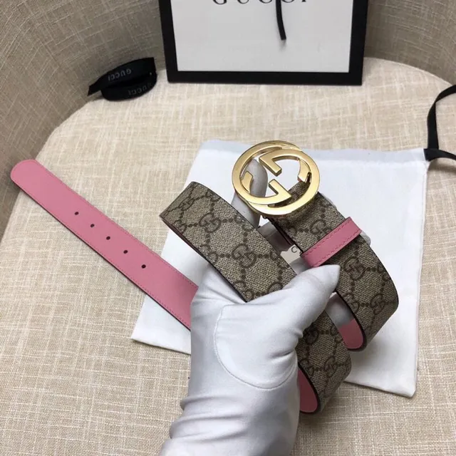Gucci Ophidia GG Supreme Ceinture en cuir beige et rose 6