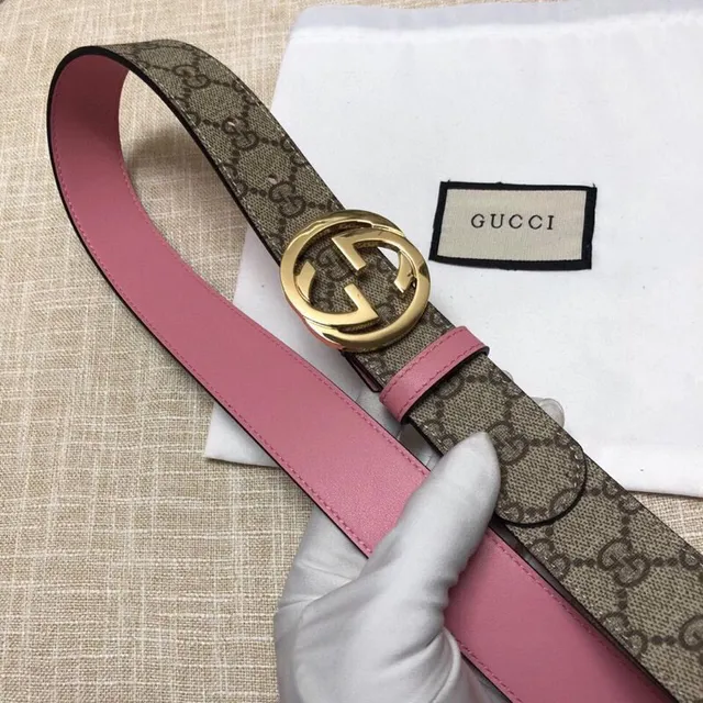 Gucci Ophidia GG Supreme Ceinture en cuir beige et rose 7