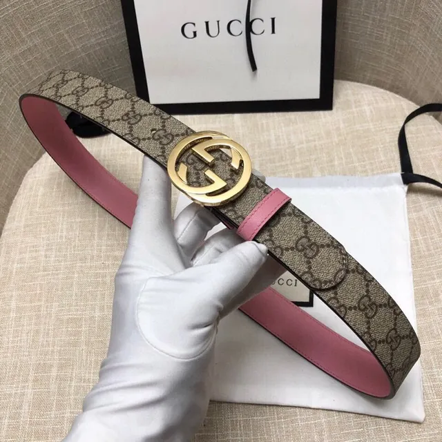 Gucci Ophidia GG Supreme Ceinture en cuir beige et rose 8