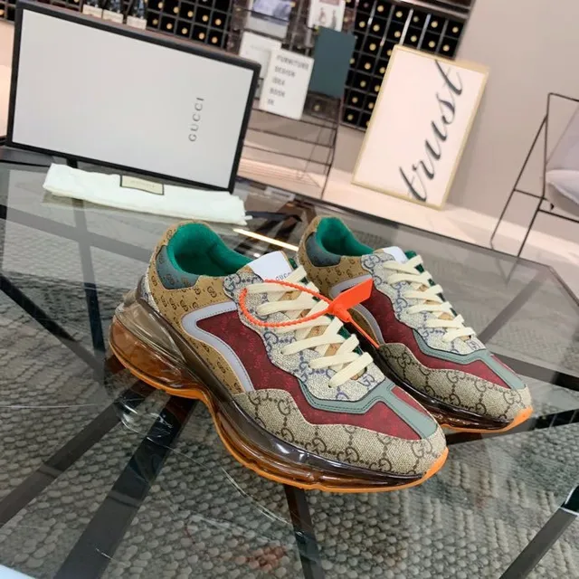 Gucci Rhyton বেইজ লাল সবুজ কমলা চাঙ্কি স্নিকার 3