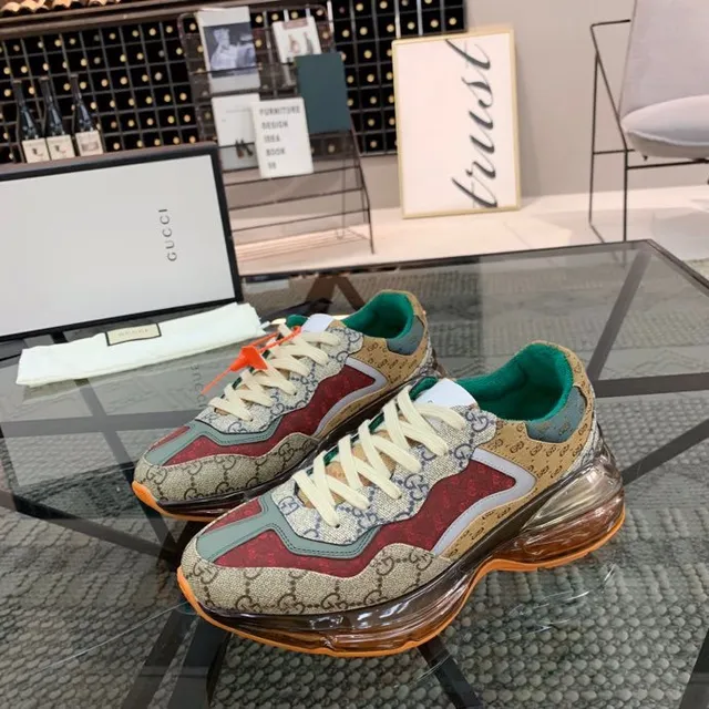 Gucci Rhyton বেইজ লাল সবুজ কমলা চাঙ্কি স্নিকার 7