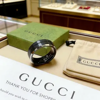 Gucci 旋转黑银双带陶瓷或涂层戒指