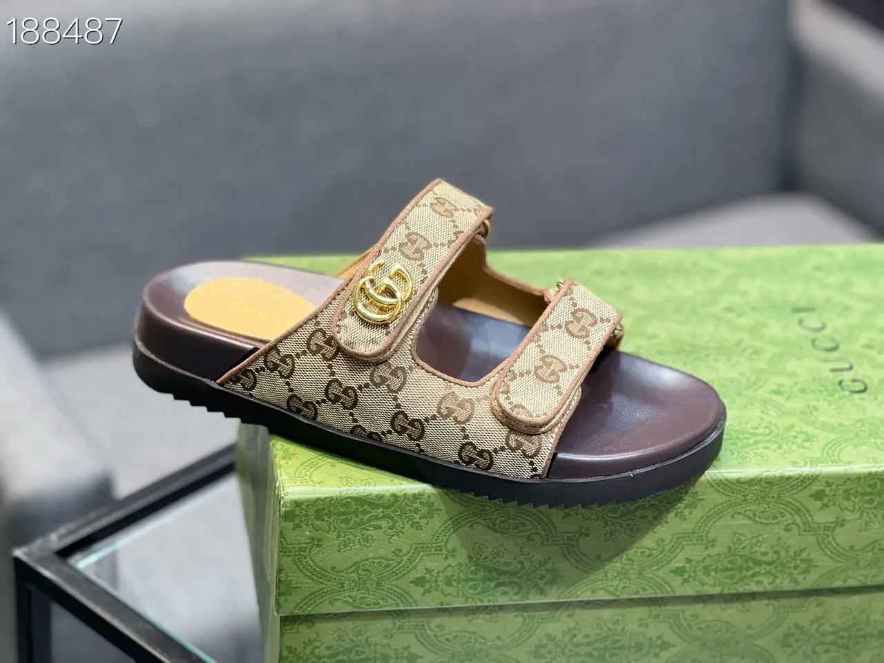 Gucci Screener बेज GG Monogram Canvas डबल-स्ट्रैप कैजुअल सैंडल्स 4