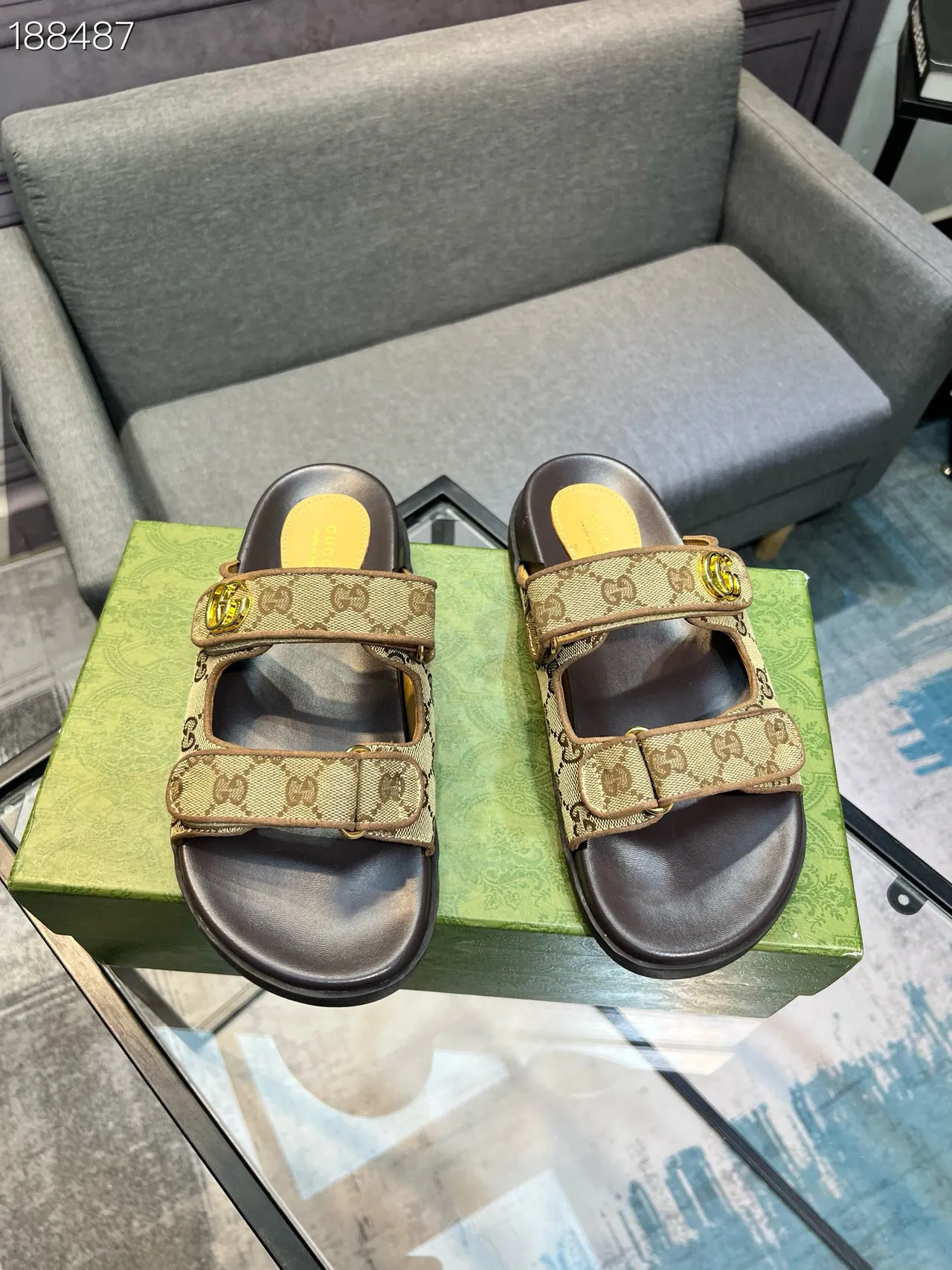 Gucci Screener बेज GG Monogram Canvas डबल-स्ट्रैप कैजुअल सैंडल्स 7
