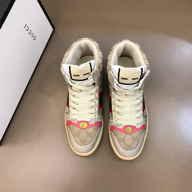 Gucci Screener بيج وردي أخضر شبكي خطوط أسلوب حياة حذاء رياضي 2