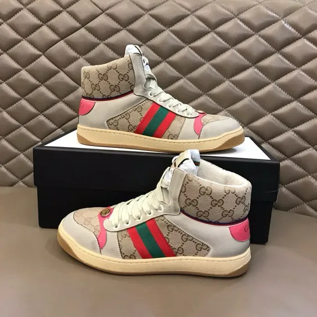 Gucci Screener بيج وردي أخضر شبكي خطوط أسلوب حياة حذاء رياضي 3