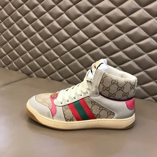 Gucci Screener بيج وردي أخضر شبكي خطوط أسلوب حياة حذاء رياضي 9