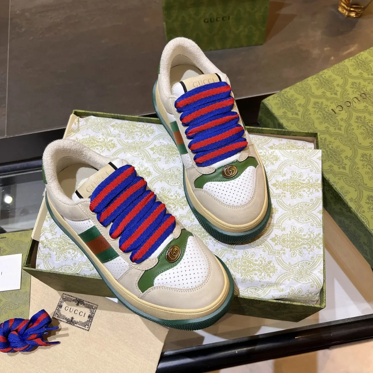 Gucci Screener Beige Blanco Verde Rojo Azul Sneakers Lifestyle 4