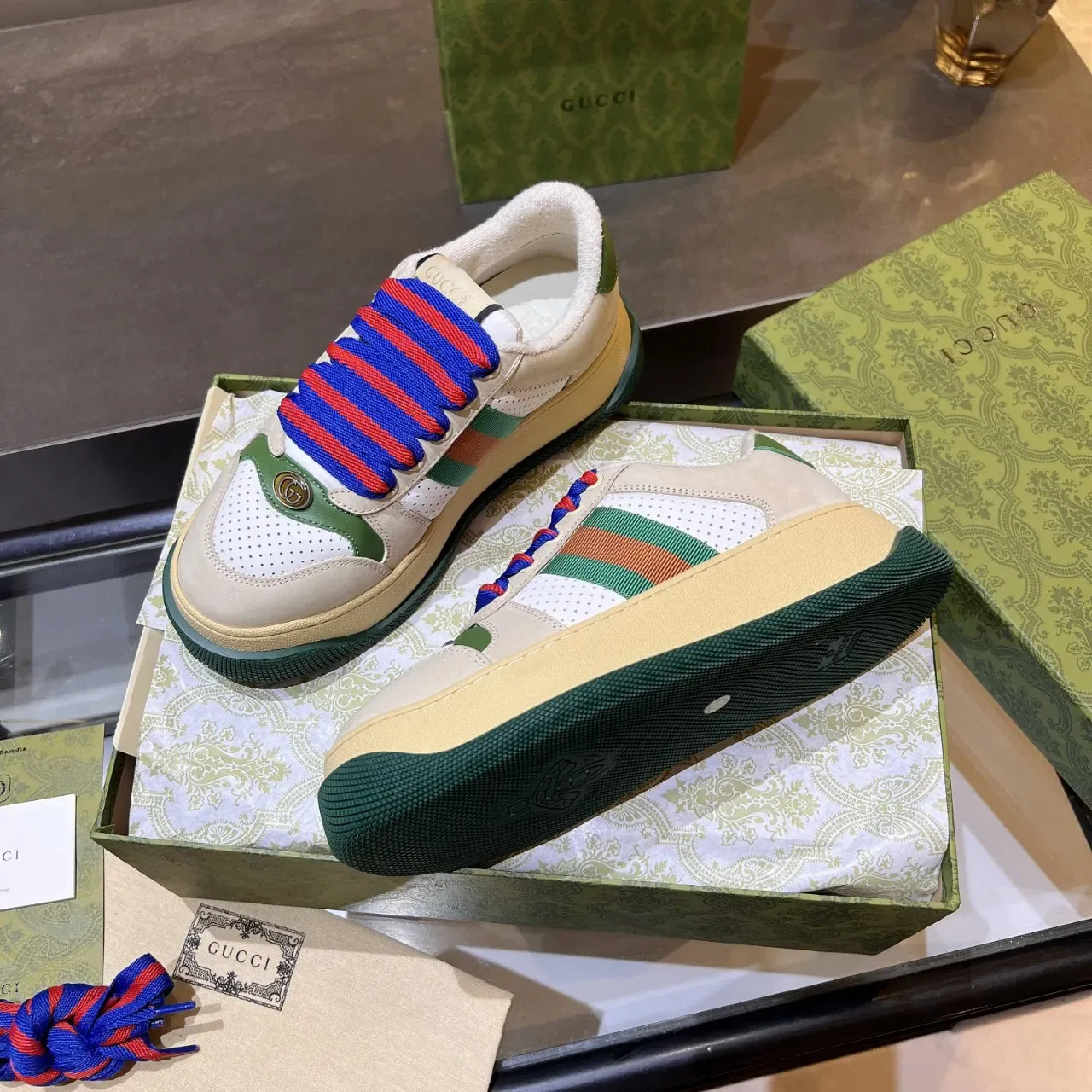 Gucci Screener Beige Blanco Verde Rojo Azul Sneakers Lifestyle 5